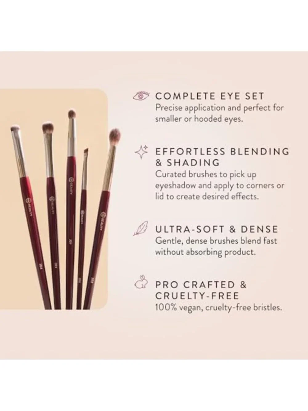 5-Piece Eyeshadow Brush Set for Hooded & Smaller Eyes - Perfect Makeup Tools